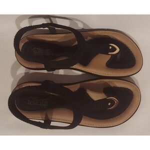Shibever Womens Black T-Strap Flip Flop Thong Flats Boho Style Sandals Size 7